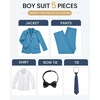 WULFUL Boys’ Formal Slim Fit Suit,5 Piece Suit Set 5-16 Years,Jacket,Adjustable Waist Pants,Dress Shirt,Ties(Blue)