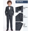 WULFUL Boys’ Formal Slim Fit Suit,5 Piece Suit Set 5-16 Years,Jacket,Adjustable Waist Pants,Dress Shirt,Ties(Dark Grey)