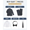 WULFUL Boys’ Formal Slim Fit Suit,5 Piece Suit Set 5-16 Years,Jacket,Adjustable Waist Pants,Dress Shirt,Ties(Dark Grey)
