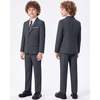 WULFUL Boys’ Formal Slim Fit Suit,5 Piece Suit Set 5-16 Years,Jacket,Adjustable Waist Pants,Dress Shirt,Ties(Dark Grey)