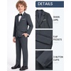 WULFUL Boys’ Formal Slim Fit Suit,5 Piece Suit Set 5-16 Years,Jacket,Adjustable Waist Pants,Dress Shirt,Ties(Dark Grey)
