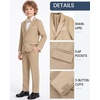 WULFUL Boys’ Formal Slim Fit Suit,5 Piece Suit Set 5-16 Years,Jacket,Adjustable Waist Pants,Dress Shirt,Ties(Khaki)