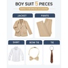 WULFUL Boys’ Formal Slim Fit Suit,5 Piece Suit Set 5-16 Years,Jacket,Adjustable Waist Pants,Dress Shirt,Ties(Khaki)