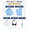 WULFUL Boys’ Formal Slim Fit Suit,5 Piece Suit Set 5-16 Years,Jacket,Adjustable Waist Pants,Dress Shirt,Ties(Light Blue)