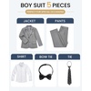 WULFUL Boys’ Formal Slim Fit Suit,5 Piece Suit Set 5-16 Years,Jacket,Adjustable Waist Pants,Dress Shirt,Ties(Light Grey)