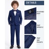 WULFUL Boys’ Formal Slim Fit Suit,5 Piece Suit Set 5-16 Years,Jacket,Adjustable Waist Pants,Dress Shirt,Ties(Navy)