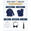 WULFUL Boys’ Formal Slim Fit Suit,5 Piece Suit Set 5-16 Years,Jacket,Adjustable Waist Pants,Dress Shirt,Ties(Navy)