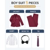 WULFUL Boys’ Formal Slim Fit Suit,5 Piece Suit Set 5-16 Years,Jacket,Adjustable Waist Pants,Dress Shirt,Ties(Red)