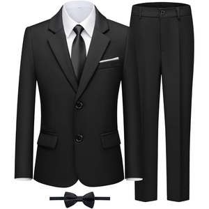 WULFUL Boys’ Formal Slim Fit Suit,5 Piece Suit Set 5-16 Years,Jacket,Adjustable Waist Pants,Dress Shirt,Ties(Black)