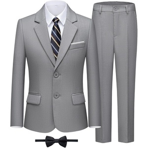 WULFUL Boys’ Formal Slim Fit Suit,5 Piece Suit Set 5-16 Years,Jacket,Adjustable Waist Pants,Dress Shirt,Ties(Light Grey)