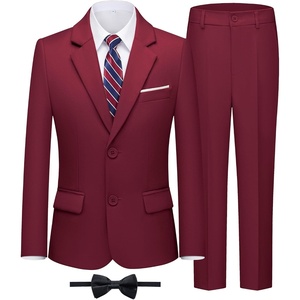 WULFUL Boys’ Formal Slim Fit Suit,5 Piece Suit Set 5-16 Years,Jacket,Adjustable Waist Pants,Dress Shirt,Ties(Red)