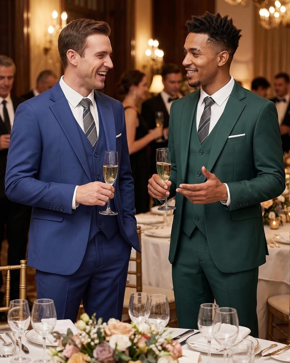 image:imageMens 3 Piece Suit Set One Button Slim Fit Solid Jacket Vest Pants Prom Party Wedding Business Suits for MenBlackish Green