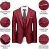 Men’s 3 Piece Suit Set, One Button Slim Fit Solid Jacket Vest Pants, Prom Party Wedding Business Suits for Men(Red)