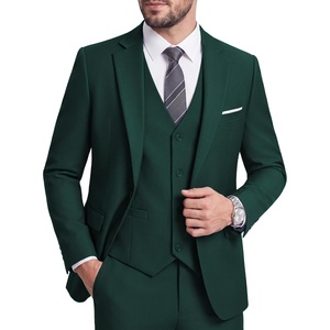 Men’s 3 Piece Suit Set, One Button Slim Fit Solid Jacket Vest Pants, Prom Party Wedding Business Suits for Men(Blackish Green)