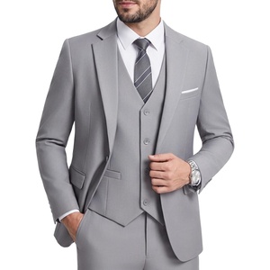 Men’s 3 Piece Suit Set, One Button Slim Fit Solid Jacket Vest Pants, Prom Party Wedding Business Suits for Men(Light Gray)