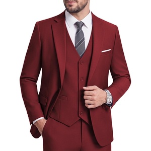 Men’s 3 Piece Suit Set, One Button Slim Fit Solid Jacket Vest Pants, Prom Party Wedding Business Suits for Men(Red)