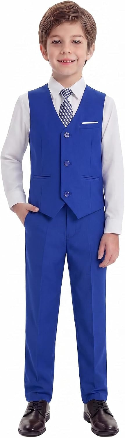 image:imageWULFUL Boys Suits 5Pieces Formal Slim Fit Tuxedo Suit SetTeen Suits for Wedding Ring Bearer Church OutfitRoyal Blue