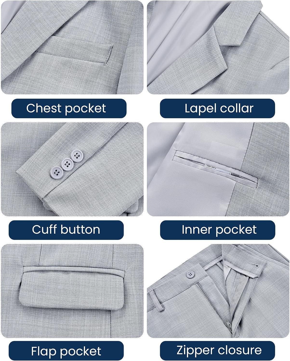 image:imageWULFUL Boys Suits 6Pieces Slim Fit Formal Kids Suit Tuxedo Wedding Ring Bearer Outfit with Adjustable WaistLight Grey