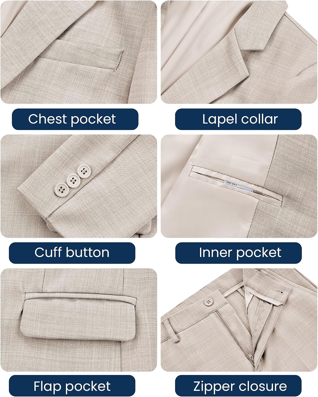 image:imageWULFUL Boys Suits 6Pieces Slim Fit Formal Kids Suit Tuxedo Wedding Ring Bearer Outfit with Adjustable WaistLight Khaki