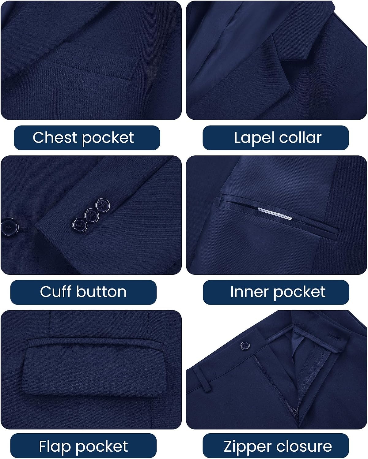 image:imageWULFUL Boys Suits 6Pieces Slim Fit Formal Kids Suit Tuxedo Wedding Ring Bearer Outfit with Adjustable WaistNavy Blue