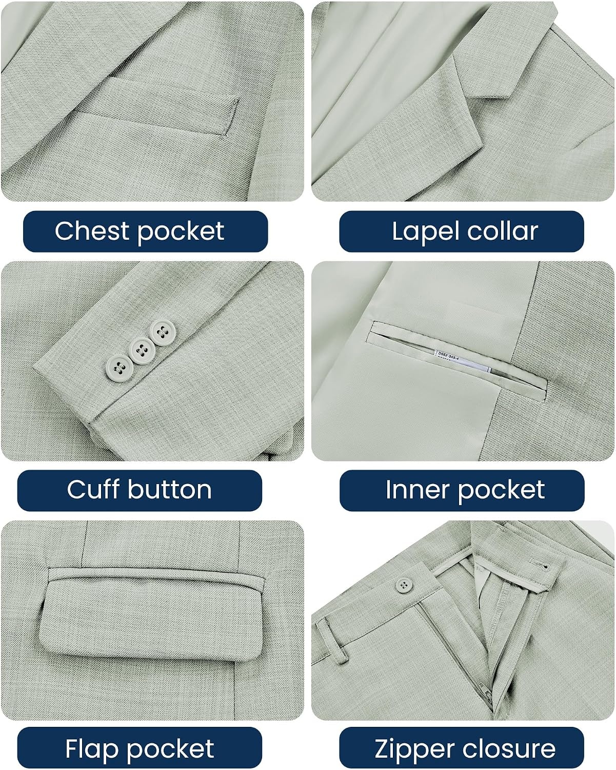 image:imageWULFUL Boys Suits 6Pieces Slim Fit Formal Kids Suit Tuxedo Wedding Ring Bearer Outfit with Adjustable WaistSage Green