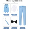 WULFUL Boys Suits 5-Pieces Formal Slim Fit Tuxedo Suit Set,Teen Suits for Wedding Ring Bearer Church Outfit(Light Blue)