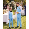 WULFUL Boys Suits 5-Pieces Formal Slim Fit Tuxedo Suit Set,Teen Suits for Wedding Ring Bearer Church Outfit(Light Blue)