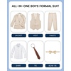 WULFUL Boys Suits 6-Pieces Slim Fit Formal Kids Suit Tuxedo Wedding Ring Bearer Outfit with Adjustable Waist(Beige)