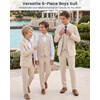 WULFUL Boys Suits 6-Pieces Slim Fit Formal Kids Suit Tuxedo Wedding Ring Bearer Outfit with Adjustable Waist(Beige)