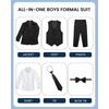 WULFUL Boys Suits 6-Pieces Slim Fit Formal Kids Suit Tuxedo Wedding Ring Bearer Outfit with Adjustable Waist(Black)