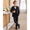 WULFUL Boys Suits 6-Pieces Slim Fit Formal Kids Suit Tuxedo Wedding Ring Bearer Outfit with Adjustable Waist(Black)