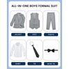 WULFUL Boys Suits 6-Pieces Slim Fit Formal Kids Suit Tuxedo Wedding Ring Bearer Outfit with Adjustable Waist(Dark Grey)