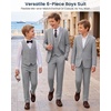 WULFUL Boys Suits 6-Pieces Slim Fit Formal Kids Suit Tuxedo Wedding Ring Bearer Outfit with Adjustable Waist(Dark Grey)