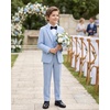 WULFUL Boys Suits 6-Pieces Slim Fit Formal Kids Suit Tuxedo Wedding Ring Bearer Outfit with Adjustable Waist(Light Blue)