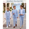 WULFUL Boys Suits 6-Pieces Slim Fit Formal Kids Suit Tuxedo Wedding Ring Bearer Outfit with Adjustable Waist(Light Blue)