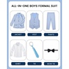 WULFUL Boys Suits 6-Pieces Slim Fit Formal Kids Suit Tuxedo Wedding Ring Bearer Outfit with Adjustable Waist(Light Blue)