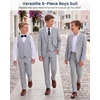 WULFUL Boys Suits 6-Pieces Slim Fit Formal Kids Suit Tuxedo Wedding Ring Bearer Outfit with Adjustable Waist(Light Grey)