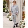 WULFUL Boys Suits 6-Pieces Slim Fit Formal Kids Suit Tuxedo Wedding Ring Bearer Outfit with Adjustable Waist(Light Grey)