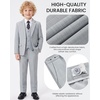 WULFUL Boys Suits 6-Pieces Slim Fit Formal Kids Suit Tuxedo Wedding Ring Bearer Outfit with Adjustable Waist(Light Grey)