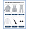 WULFUL Boys Suits 6-Pieces Slim Fit Formal Kids Suit Tuxedo Wedding Ring Bearer Outfit with Adjustable Waist(Light Grey)