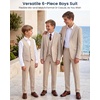 WULFUL Boys Suits 6-Pieces Slim Fit Formal Kids Suit Tuxedo Wedding Ring Bearer Outfit with Adjustable Waist(Light Khaki)
