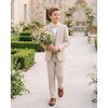 WULFUL Boys Suits 6-Pieces Slim Fit Formal Kids Suit Tuxedo Wedding Ring Bearer Outfit with Adjustable Waist(Light Khaki)