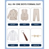 WULFUL Boys Suits 6-Pieces Slim Fit Formal Kids Suit Tuxedo Wedding Ring Bearer Outfit with Adjustable Waist(Light Khaki)