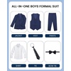 WULFUL Boys Suits 6-Pieces Slim Fit Formal Kids Suit Tuxedo Wedding Ring Bearer Outfit with Adjustable Waist(Navy Blue)
