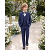 WULFUL Boys Suits 6-Pieces Slim Fit Formal Kids Suit Tuxedo Wedding Ring Bearer Outfit with Adjustable Waist(Navy Blue)