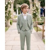 WULFUL Boys Suits 6-Pieces Slim Fit Formal Kids Suit Tuxedo Wedding Ring Bearer Outfit with Adjustable Waist(Sage Green)