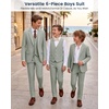 WULFUL Boys Suits 6-Pieces Slim Fit Formal Kids Suit Tuxedo Wedding Ring Bearer Outfit with Adjustable Waist(Sage Green)