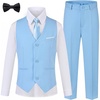 WULFUL Boys Suits 5-Pieces Formal Slim Fit Tuxedo Suit Set,Teen Suits for Wedding Ring Bearer Church Outfit(Light Blue)
