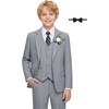 WULFUL Boys Suits 6-Pieces Slim Fit Formal Kids Suit Tuxedo Wedding Ring Bearer Outfit with Adjustable Waist(Dark Grey)