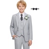 WULFUL Boys Suits 6-Pieces Slim Fit Formal Kids Suit Tuxedo Wedding Ring Bearer Outfit with Adjustable Waist(Light Grey)